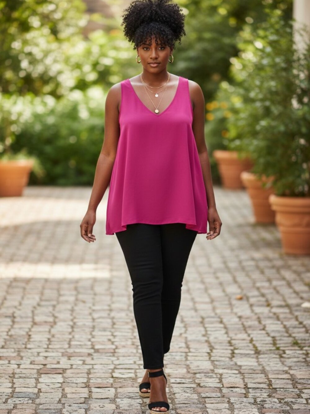 Torrid Tank Top Womens 0 Pink Excellent Scoop Neck V-Back Georgette Chiffon